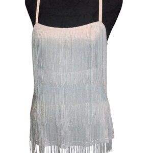MANER Women’s Fringe Top Tassel Trim Cami White Spaghetti Strap Tank Tops